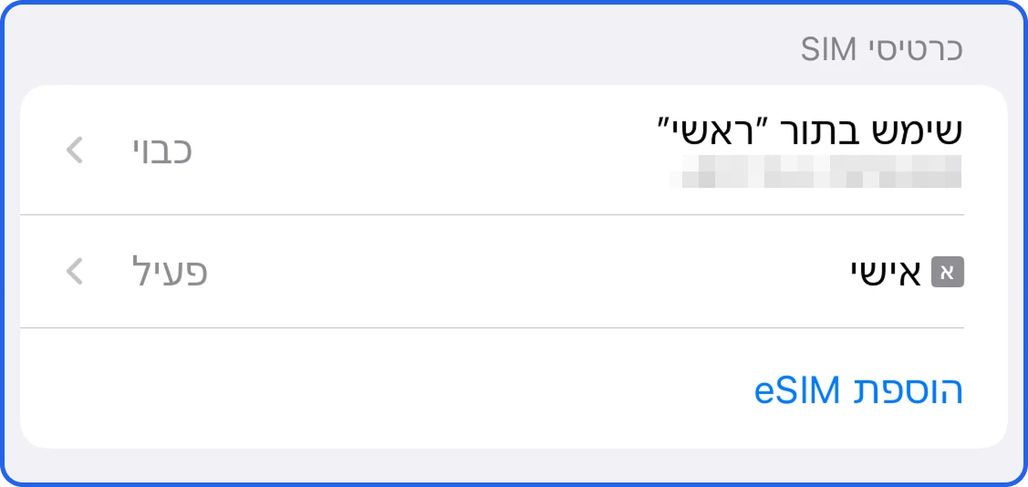 דוגמה באייפון: הקו הביתי כבוי וקו הנסיעה פעיל. שמות הקווים עשויים להיות שונים במכשיר שלכם.